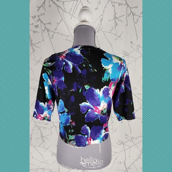 Joseph A. Colorful Watercolor Floral Artsy Open Front Cropped Cardigan Teacher - Picture 3 of 4